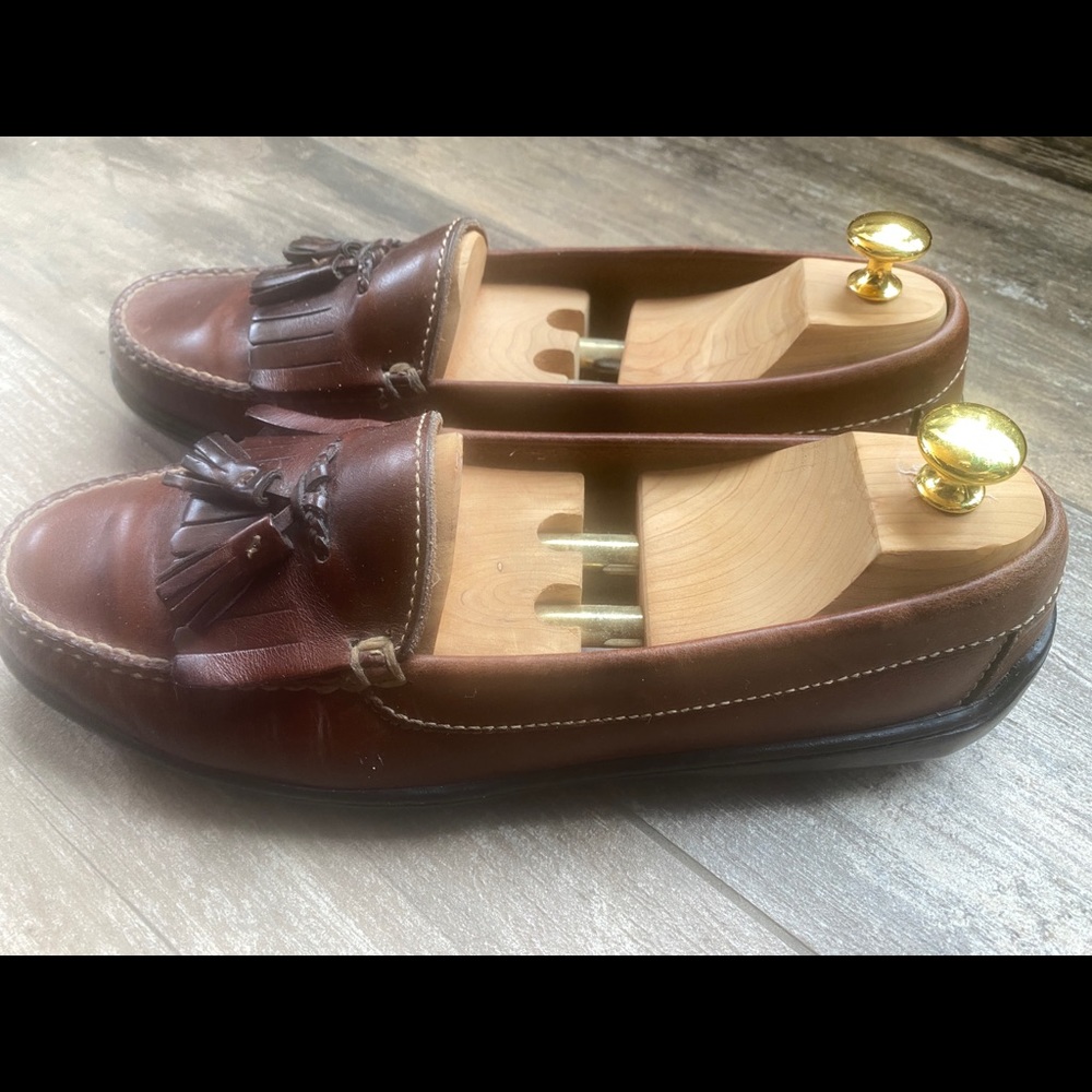 Cole Hann brown Country slip on loafers.